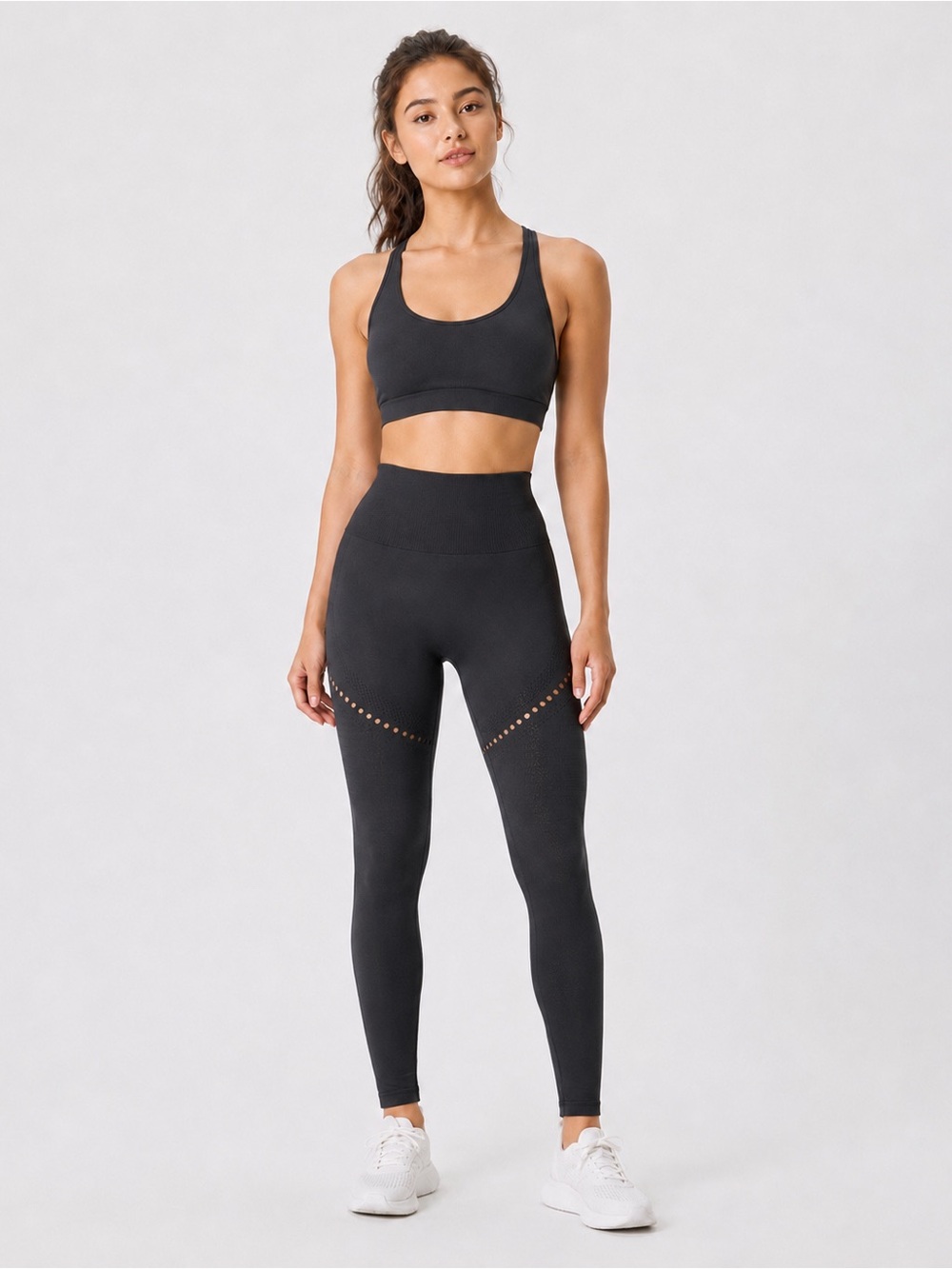 Women’s Black Seamless High-Waisted Leggings Small – Cutout Mesh Athletic Pants